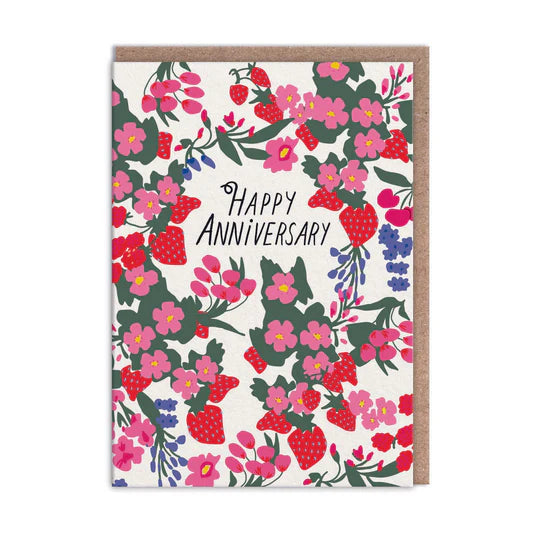 Happy Anniversary flowers and strawberries