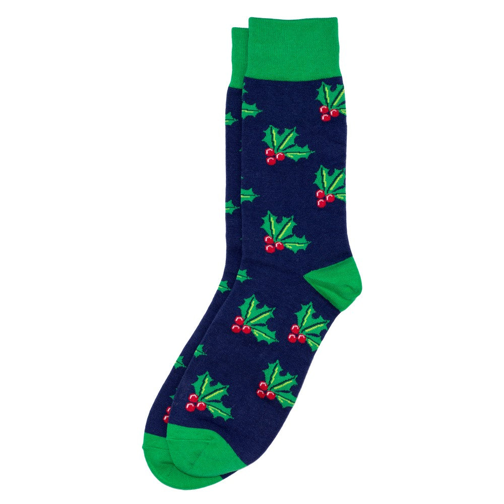 Gents holly leaves socks navy blue