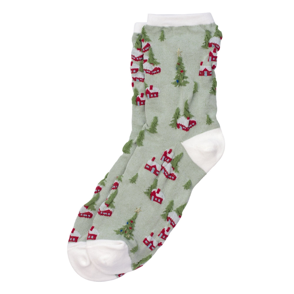 Christmas Cottage Green Socks