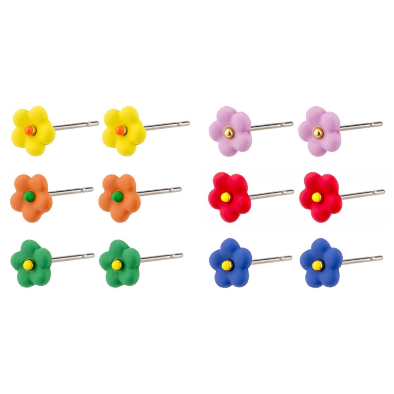 Enamel dainty flower stud earrings